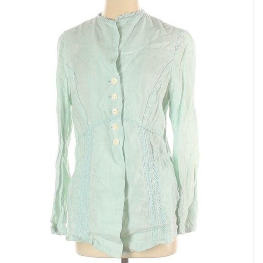 J. Jill Mint Green Lace Detail Button-Down Blouse S